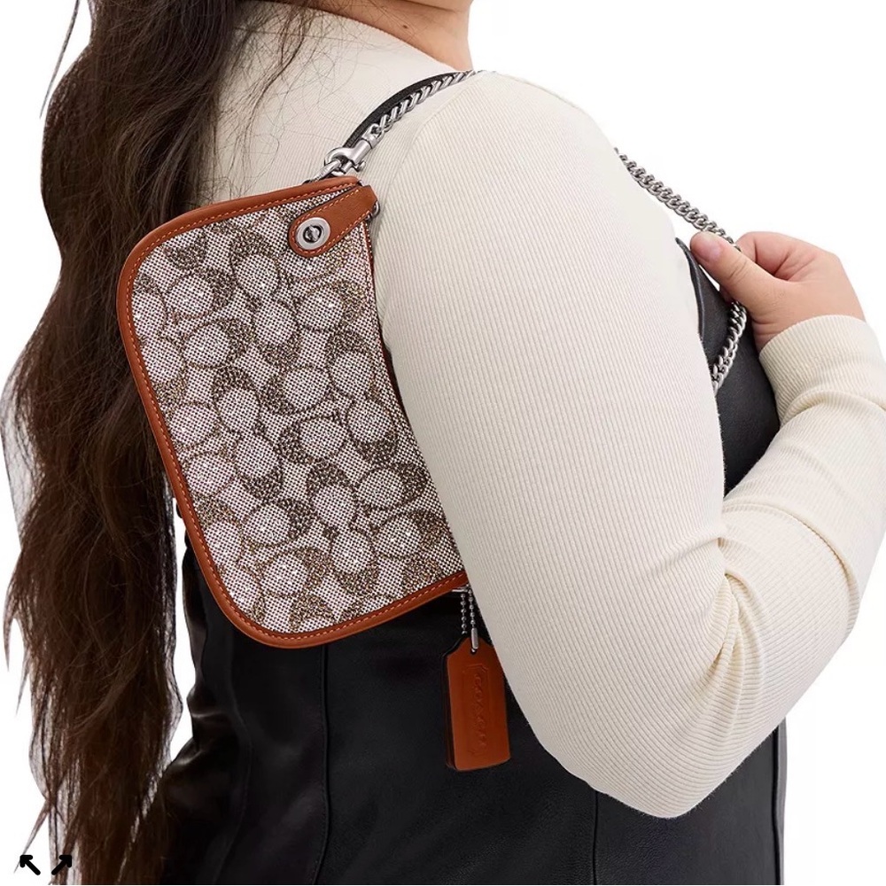 Coach Tan and Silver Signature Shoulder Bag